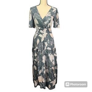 Lovestitch | Women's Blue White Floral Boho Festival Smocked Maxi Dress Sz S